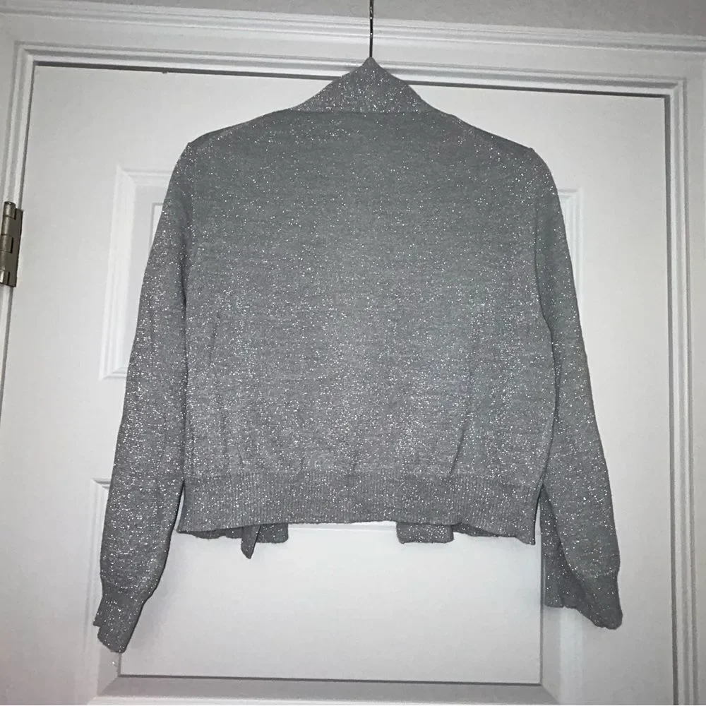 Calvin Klein Shimmer 3/4 Length Sleeve Open Front Crop Cardigan Sweater Top